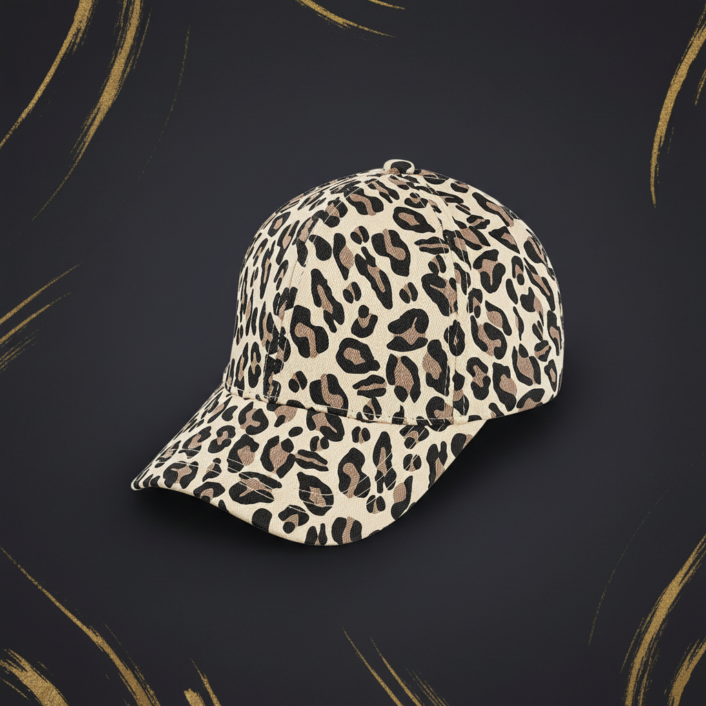 Leoparden-Cap Ansicht mit goldenen Akzenten
