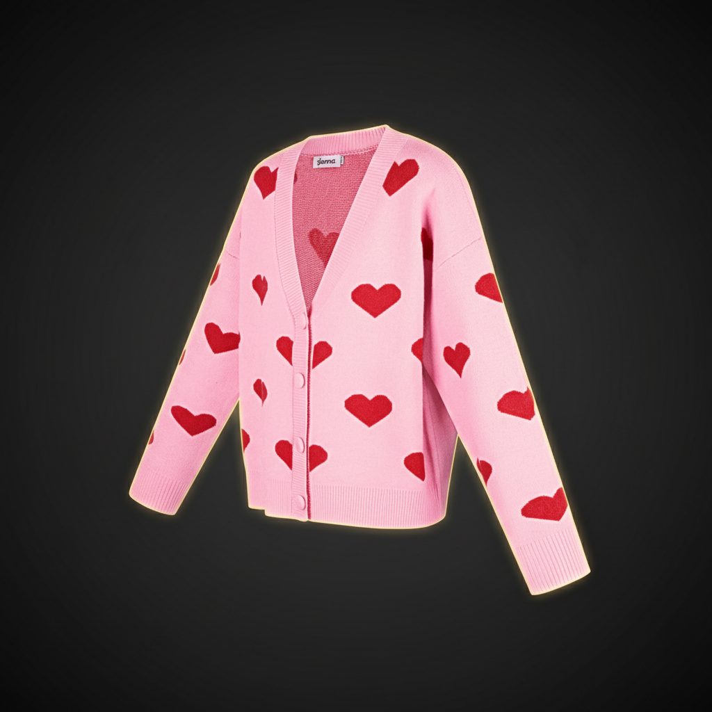 Damen Viskose Cardigan Herzmuster Cute - Dark Luxe Style