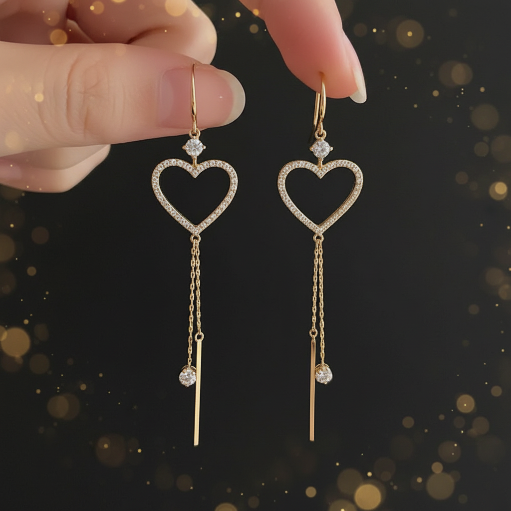 Asymmetrische Herz-Ohrringe Premium Dark-Luxe