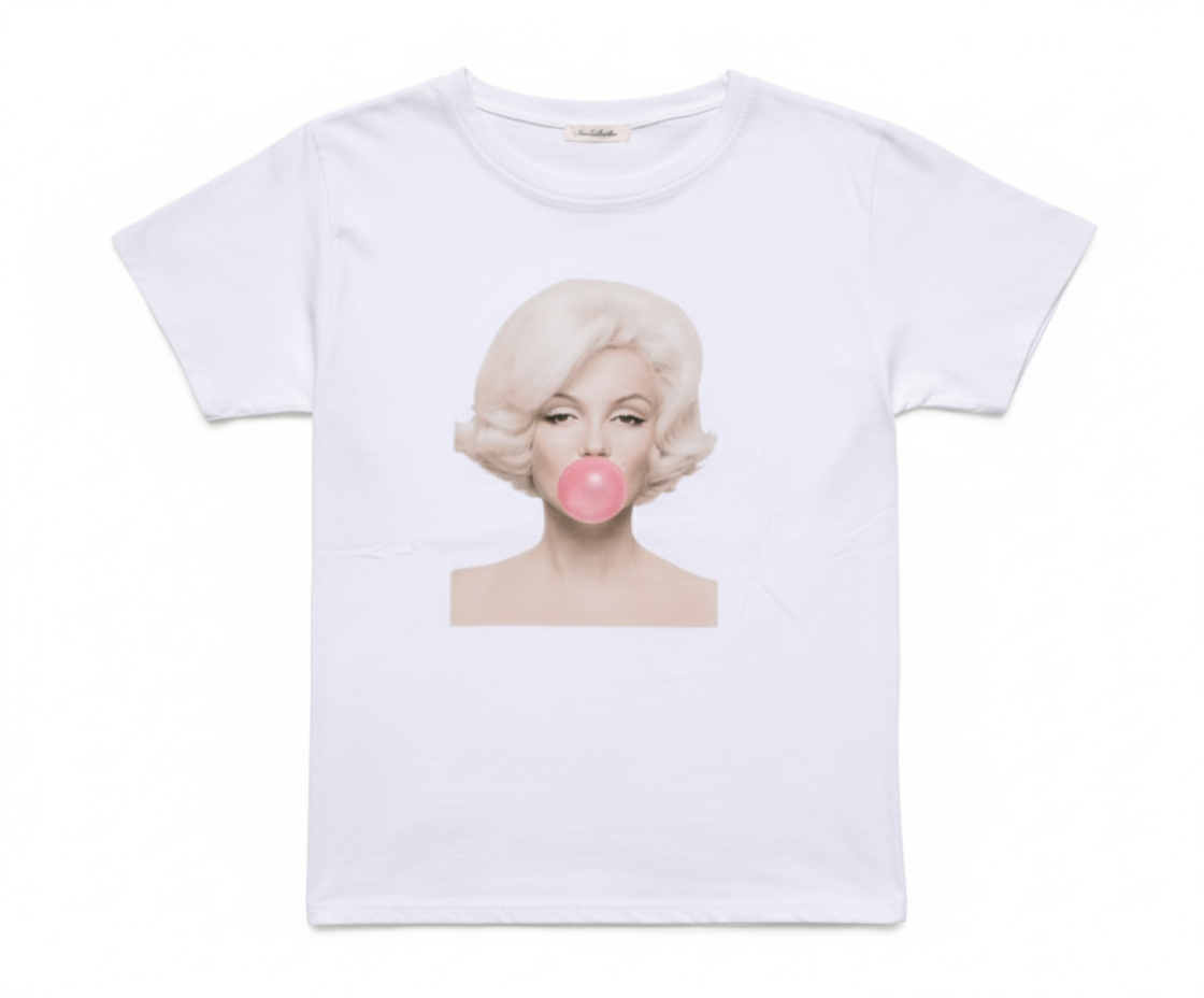 Damen T-Shirt mit Kaugummi-Motiv – Modern & Stylisch in Weiß