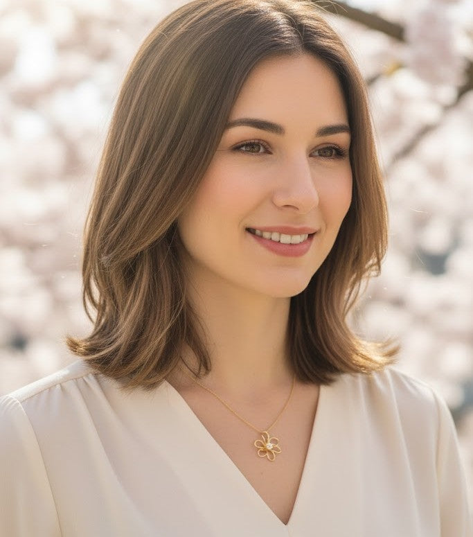 Damen Kette Edelstahl – Blüte mit Perle Verstellbar & Zeitlos