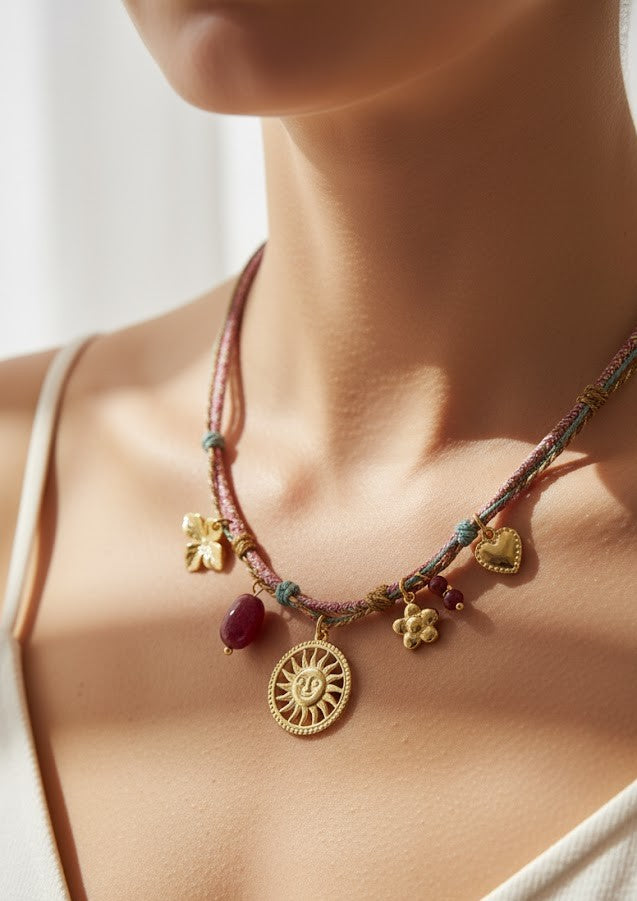 Damen Halskette Edelstahl – Blumen-Anhänger in Braun & Gold