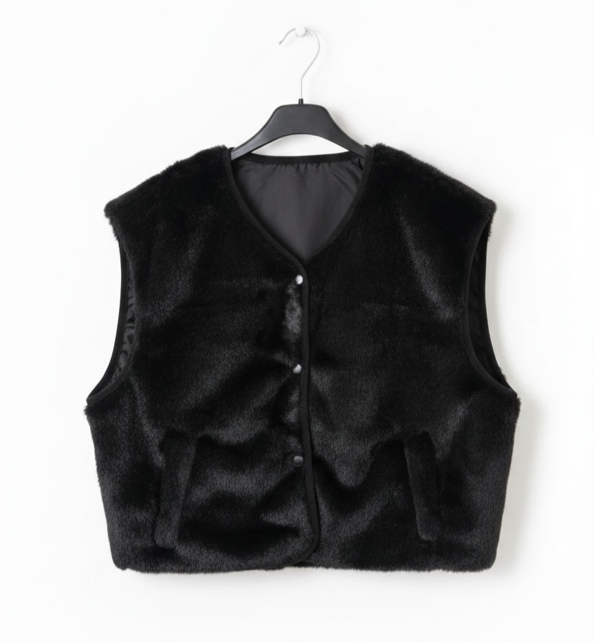 Damen Weste Schwarz – Elegant mit V-Ausschnitt, Knöpfen & Taschen