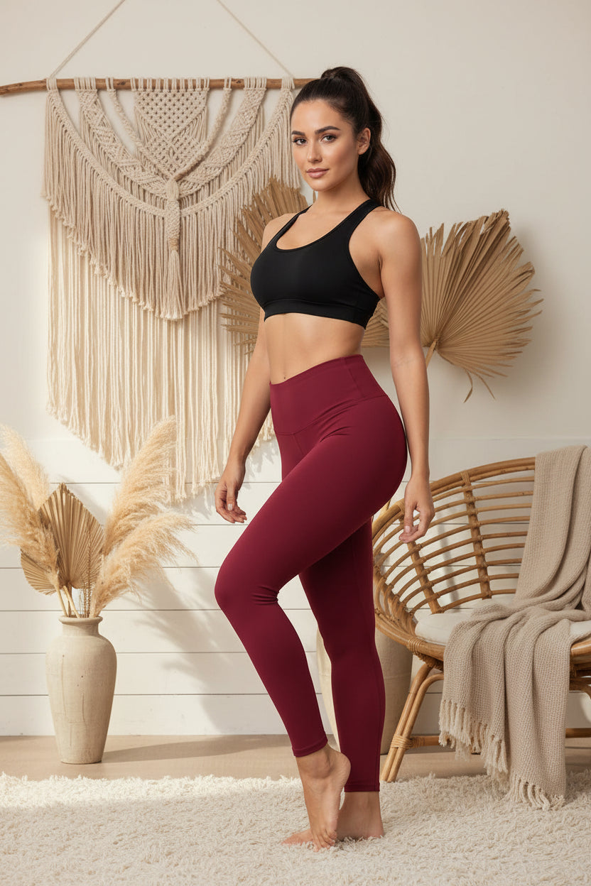 Damen Leggings High Waist Rubinrot – Dehnbar für Sport & Yoga