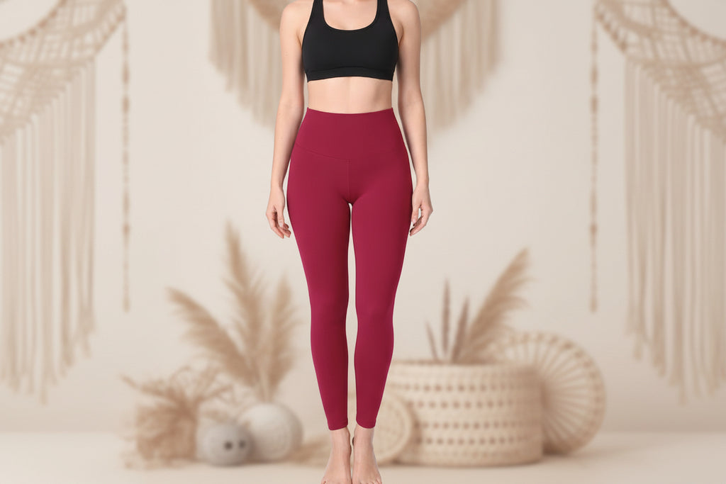 Damen Leggings High Waist Rubinrot – Dehnbar für Sport & Yoga