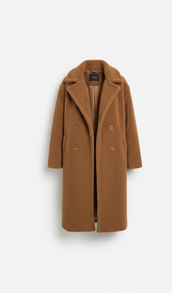 Damen Teddy-Mantel Cognac – Flauschig & Warm für Herbst & Winter