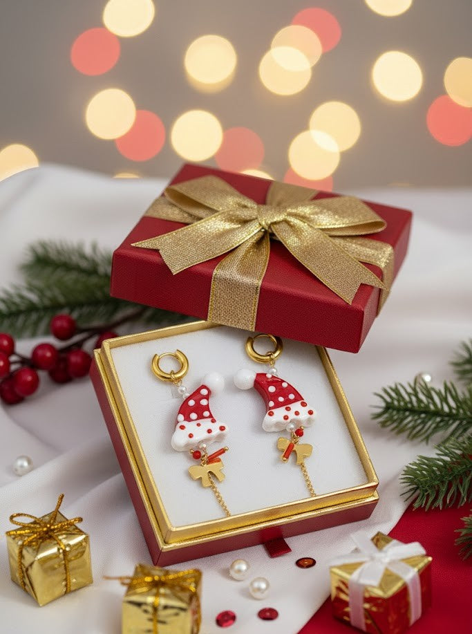 Damen Ohrringe Edelstahl – Weihnachten Schleife & Perle in Gold & Weiß