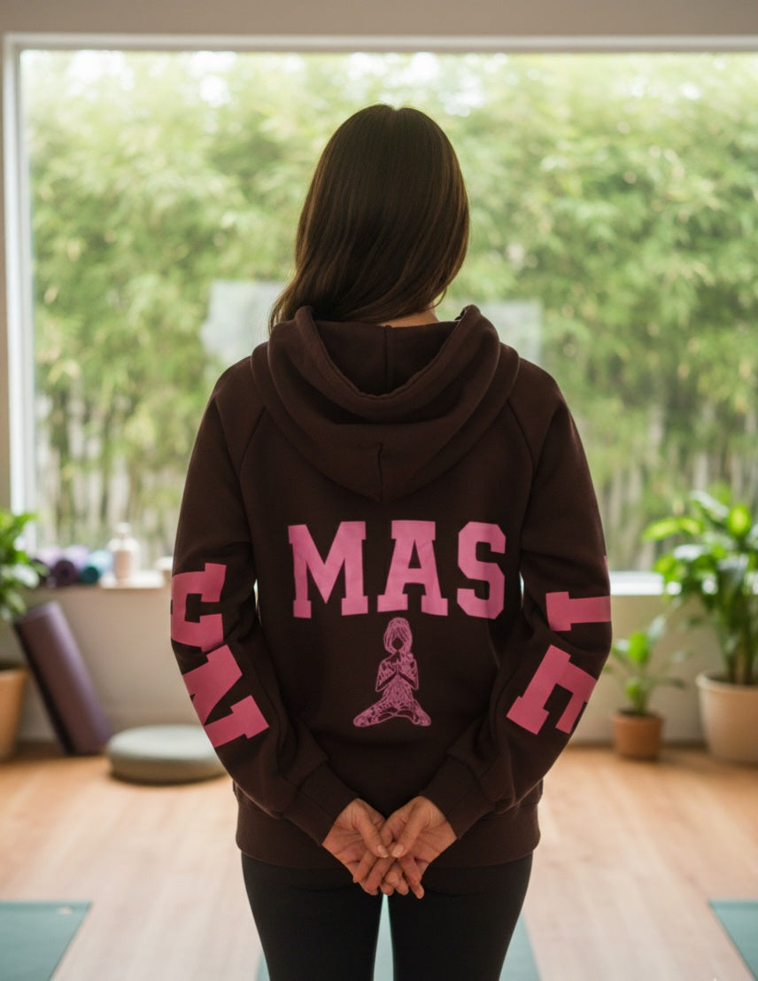 Women's, Namaste, sweater, autumn, winter, hood, hoodie, cozy, lettering, modern, black, brown, pink