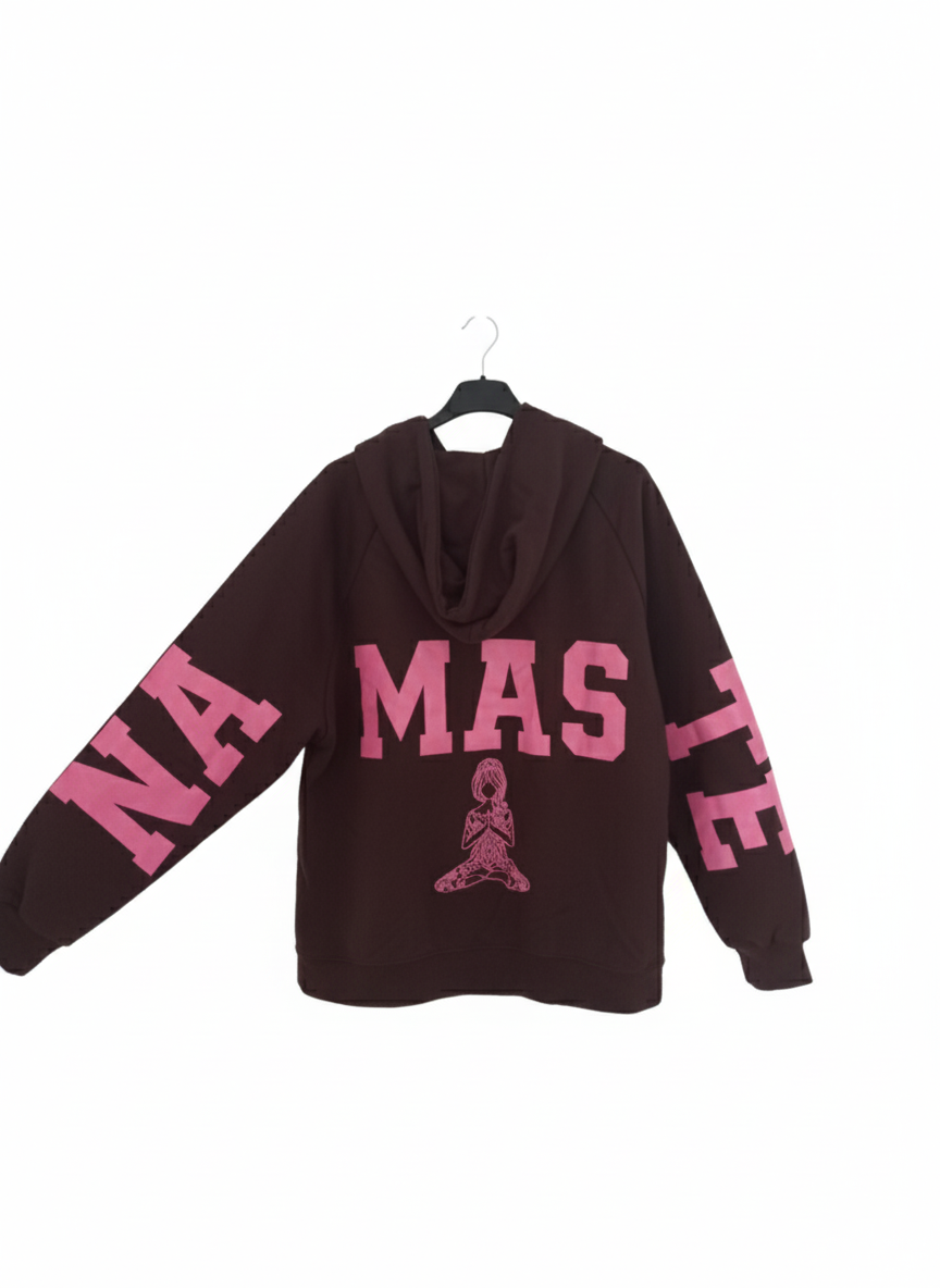 Damen Namaste Hoodie – Gemütlich & Modern in Schwarz, Braun & Pink