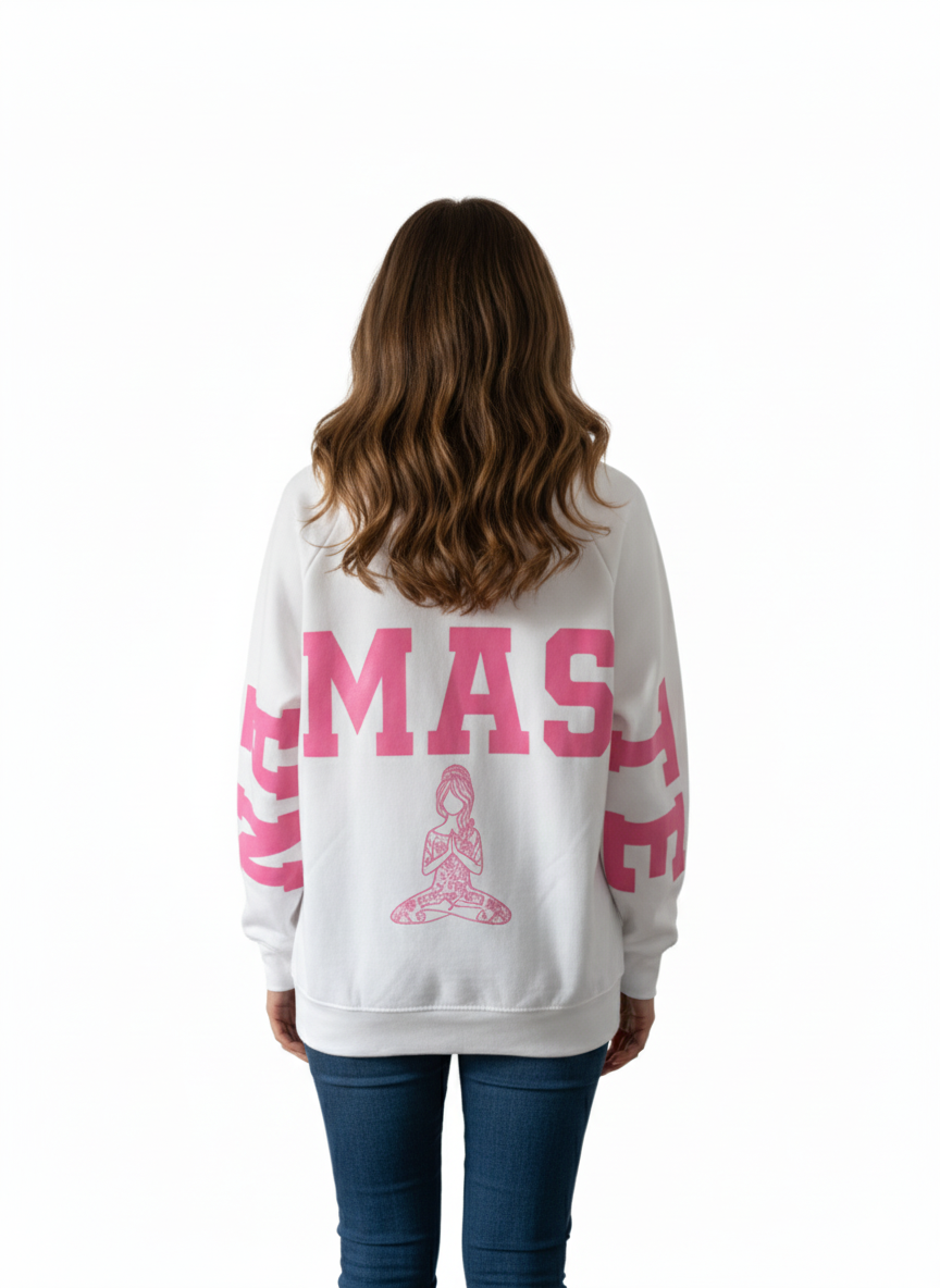 Damen Namaste Pullover – Modern mit Kängurutasche in Pink & Weiß