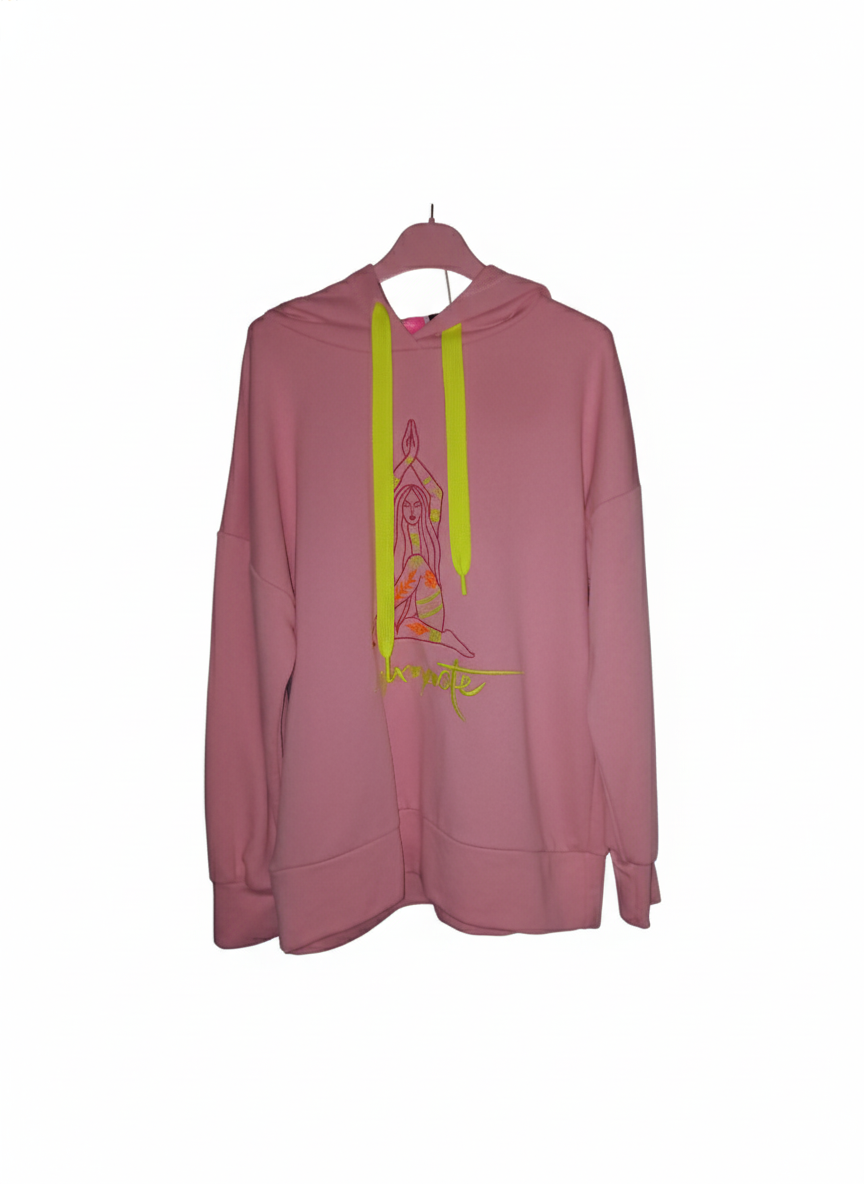 Damen Namaste Glow Hoodie – Oversize Pullover in Rosa Neon