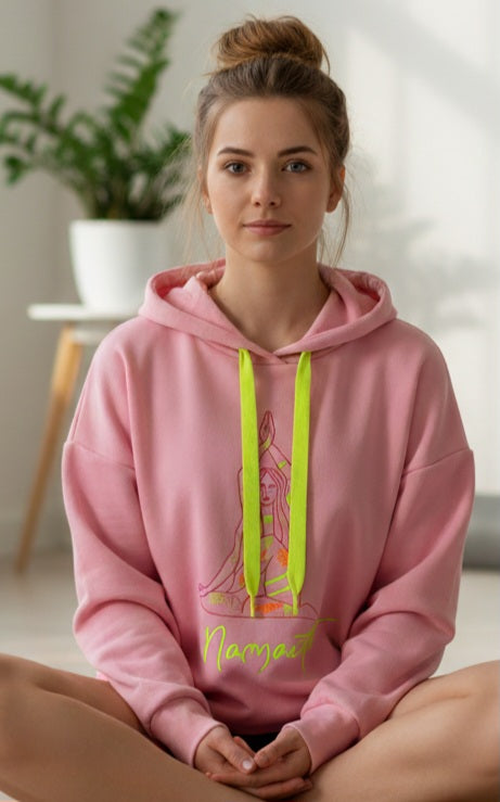 Damen Namaste Glow Hoodie – Oversize Pullover in Rosa Neon
