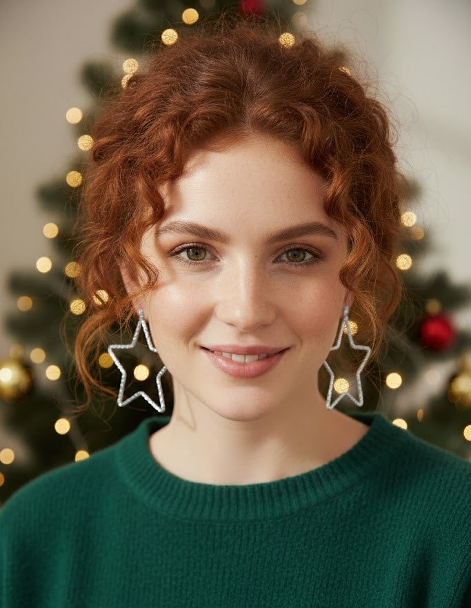 Damen Creolen Edelstahl – Stern-Design in Gold