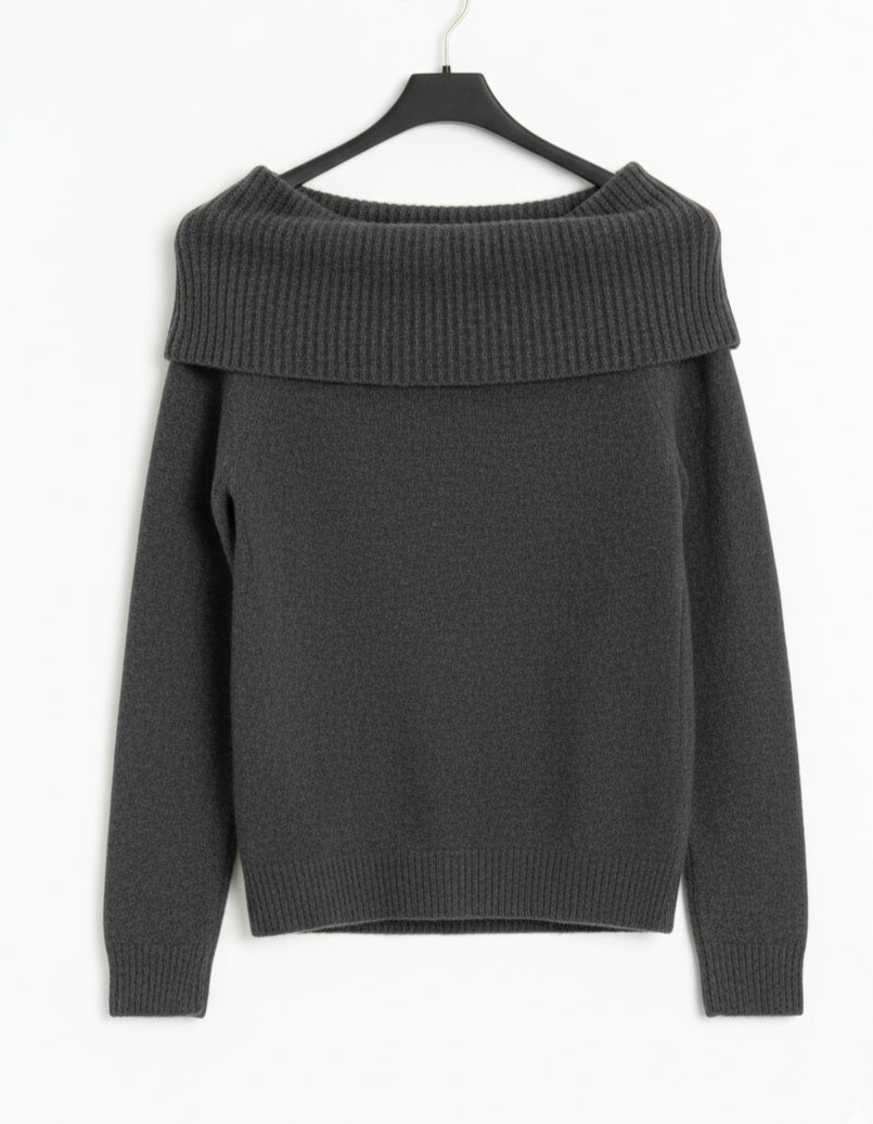 Damen Pullover Grau – Off-Shoulder Elegant für Herbst & Winter