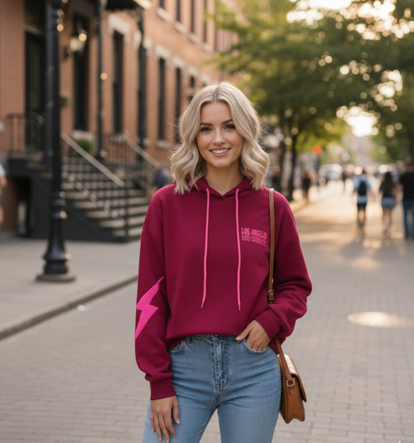 Damen Blitz Hoodie Pink & Rot – Modern & Gemütlich mit Kapuze