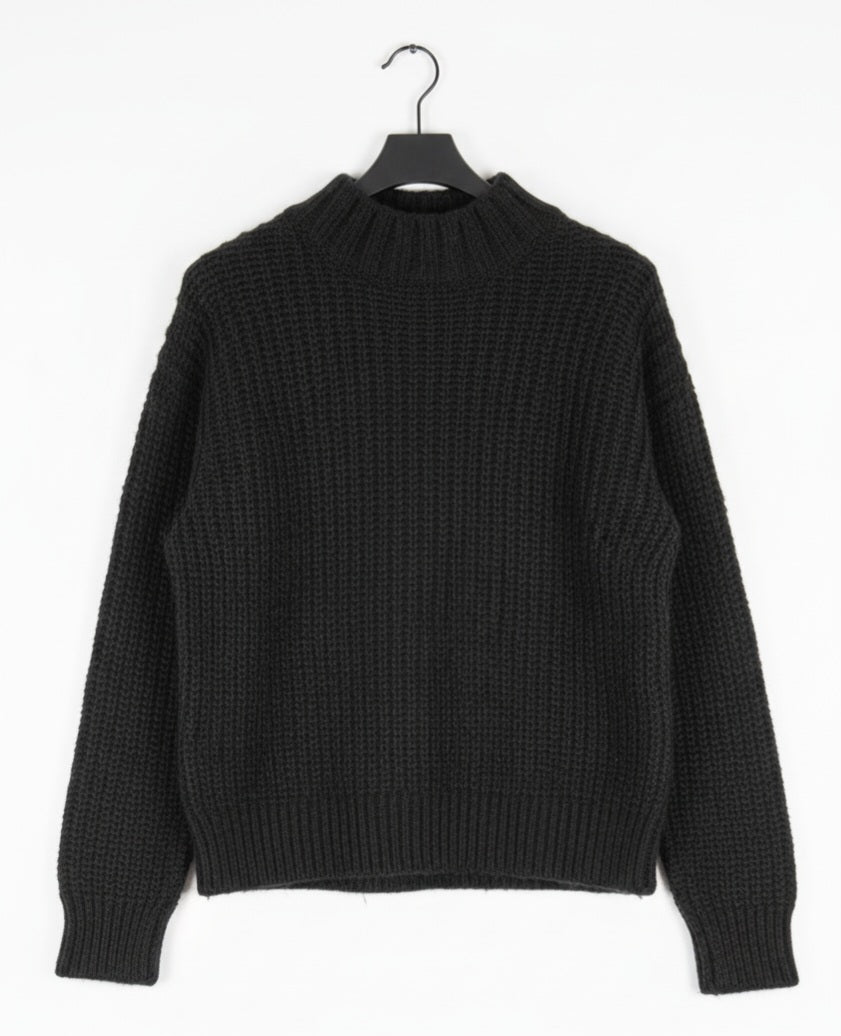 Damen Strickpullover Schwarz – Zeitlos mit Stehkragen für Herbst & Winter