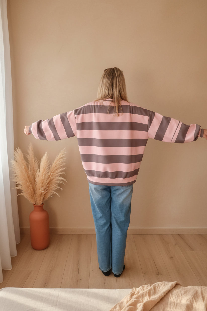 Oversized Streifen-Sweatshirt | Boho Style | Rosa & Blau