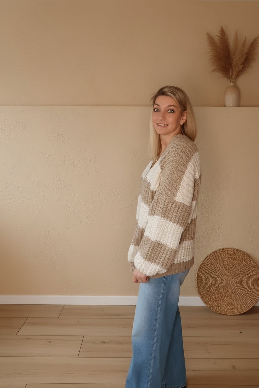 Strickjacke Damen Creme mit Nylon und Viskose