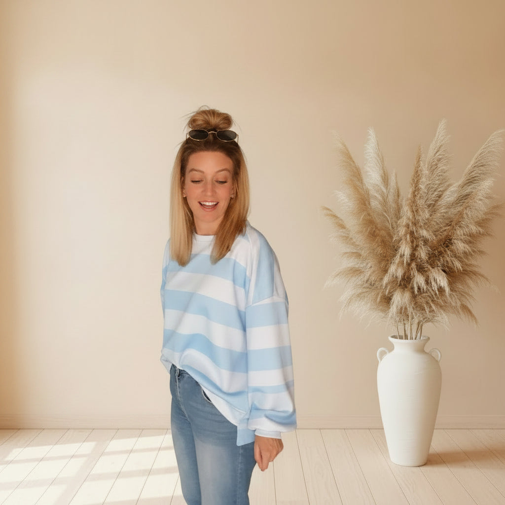 Oversized Streifen-Sweatshirt | Boho Style | Rosa & Blau