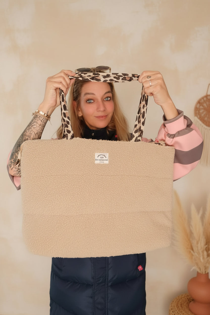 Teddy Shopper Damen Beige – Zwillingsherz Shopper Bag Leo-Henkel Lifestyle