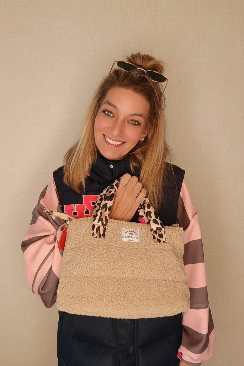 Zwillingsherz Teddy Tasche Damen Leo Classic Beige – Handtasche Seitenansicht Polyester