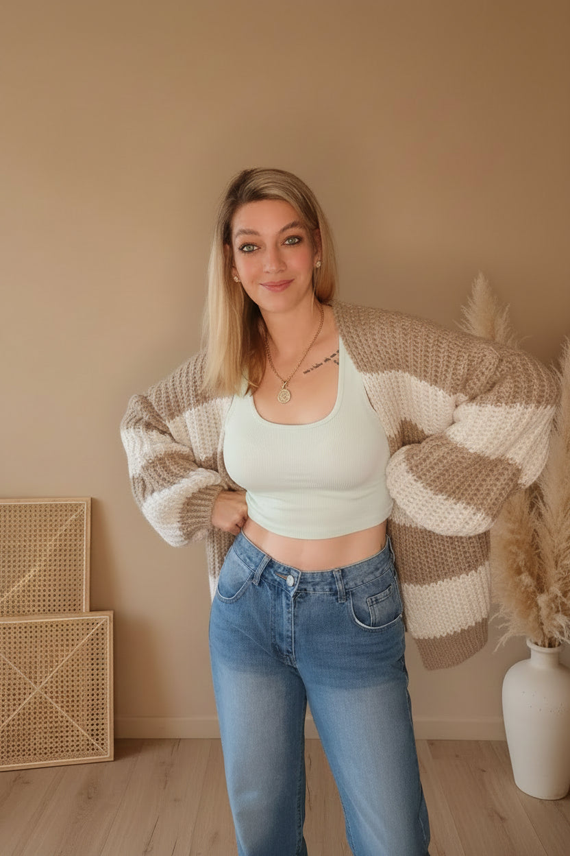 Cardigan Damen Creme – Materialmix mit Wolle
