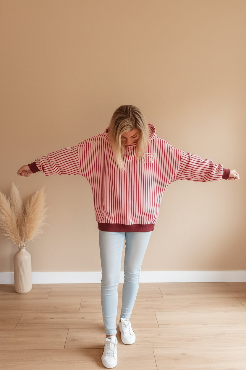 New York Hoodie Damen gestreift – Rückenansicht Kapuze, Pampas, Retro Style