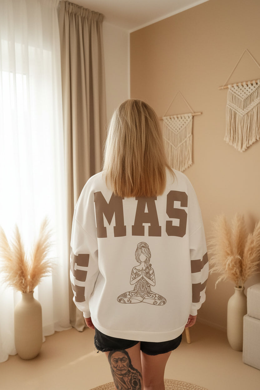 Namasté Sweater Weiß – Seitenansicht Damen Onesize