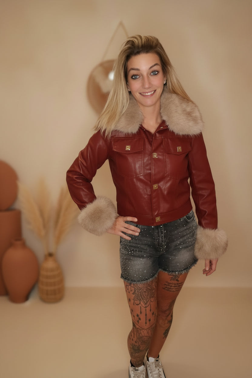 Vegane Lederjacke rot Damen – Ausgehjacke Boho-Luxe Herbst-Look | SK-Style & Kompetenz