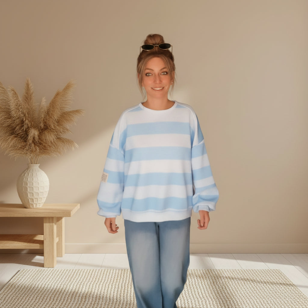 Oversized Streifen-Sweatshirt | Boho Style | Rosa & Blau