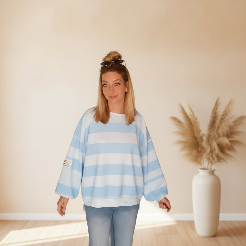 Oversized Streifen-Sweatshirt | Boho Style | Rosa & Blau