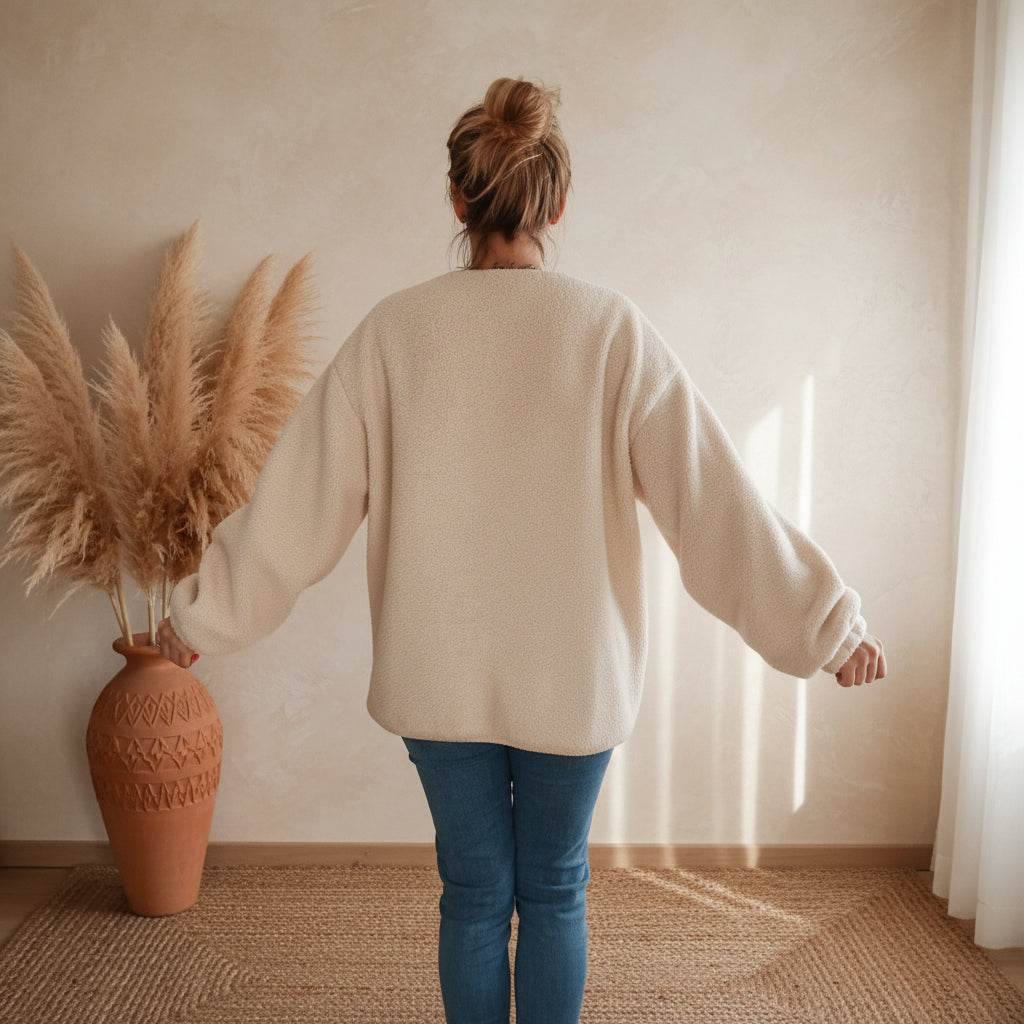 Teddyjacke Damen Creme – Nahaufnahme Ärmel und Taschen