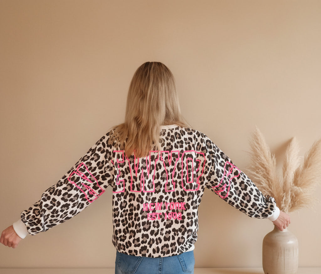 Leo-Print-Pullover für Damen in Braun und Beige