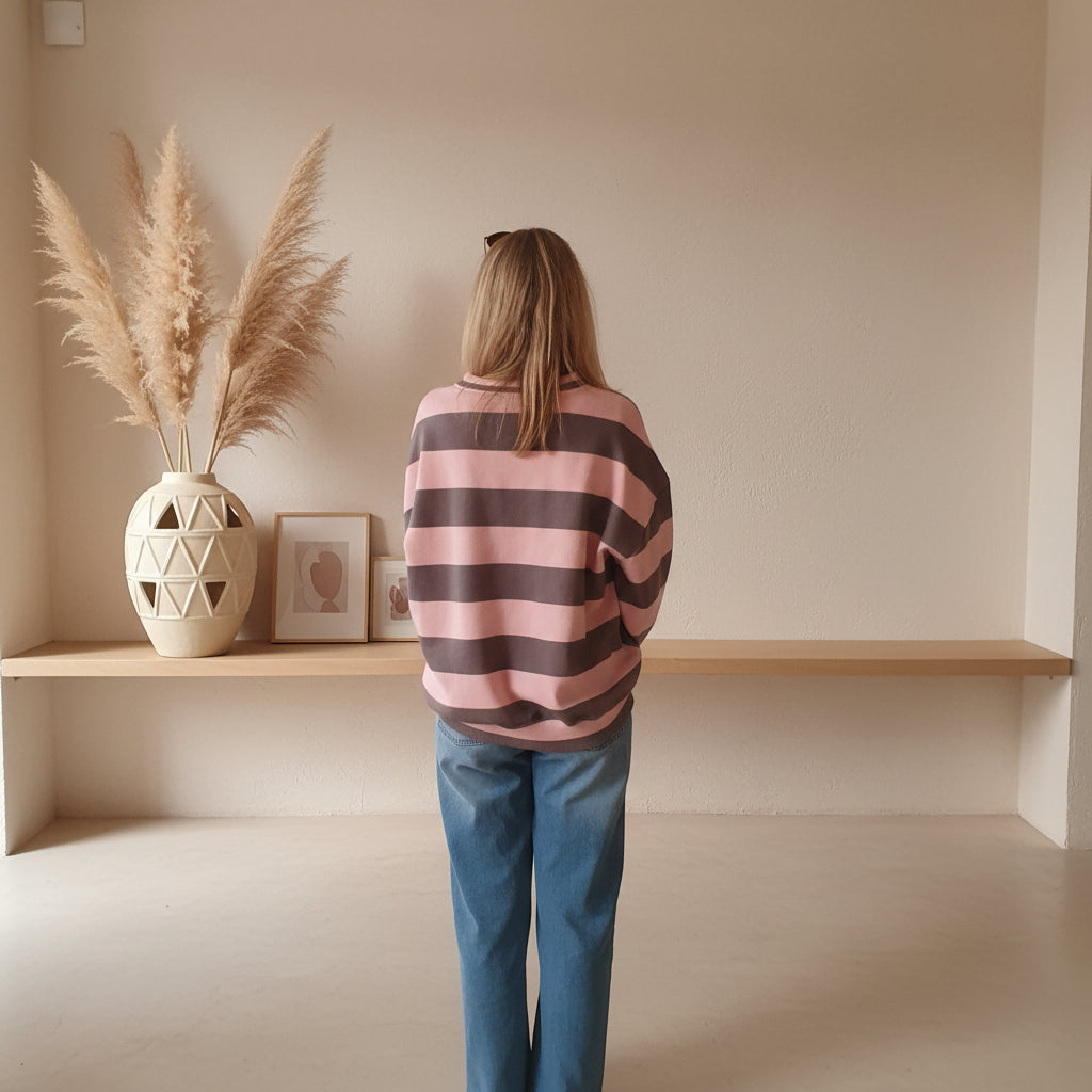 Oversized Streifen-Sweatshirt | Boho Style | Rosa & Blau