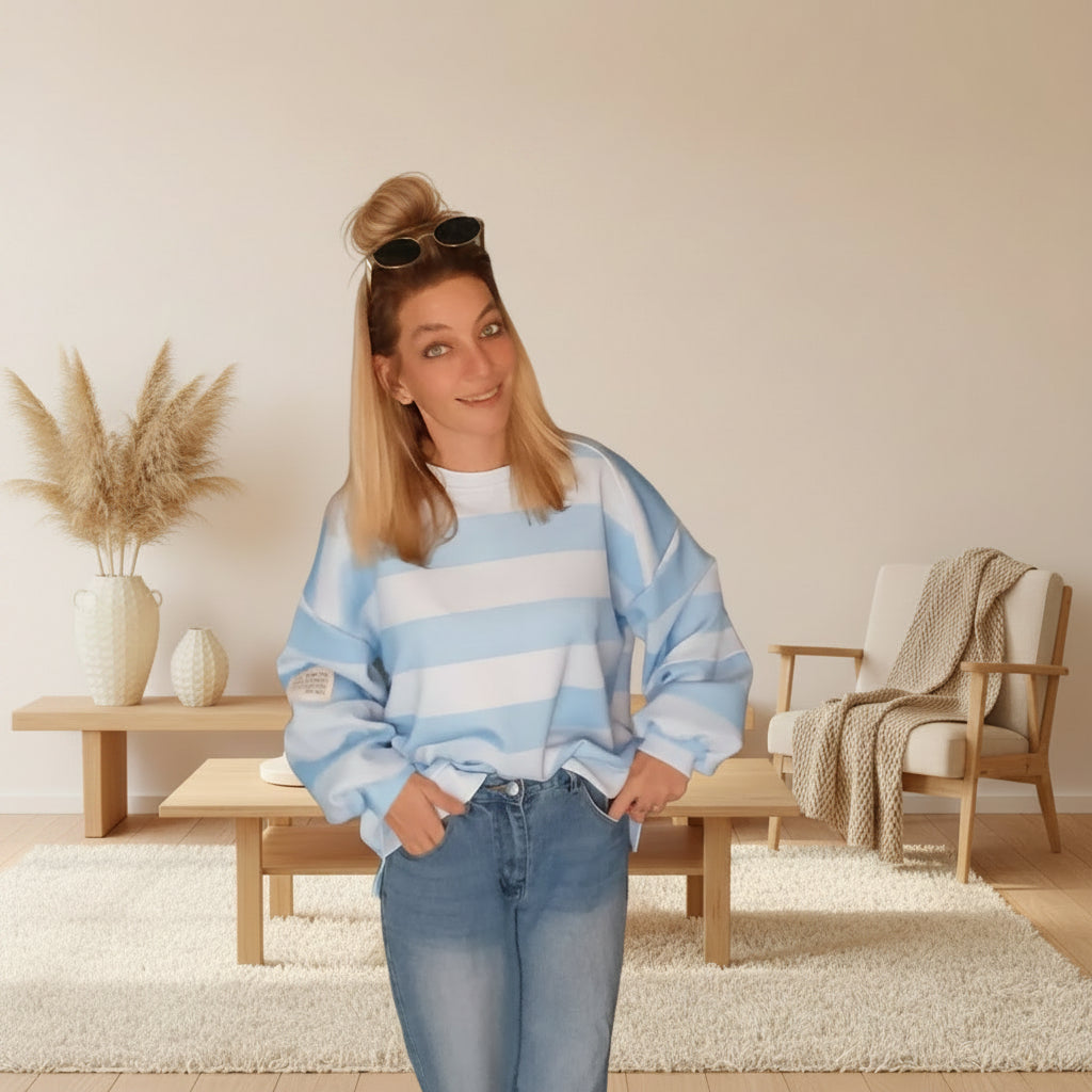 Oversized Streifen-Sweatshirt | Boho Style | Rosa & Blau