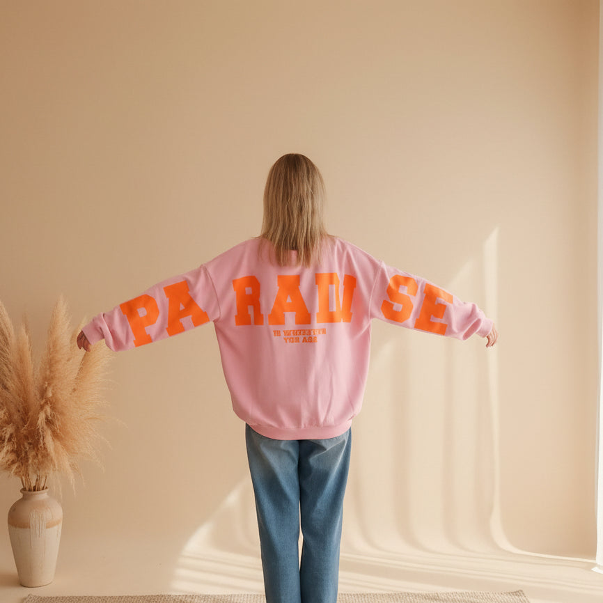 Boho-Luxe rosa Sweatshirt von SK-Style & Kompetenz aus weichem Material mit orangefarbenem Print