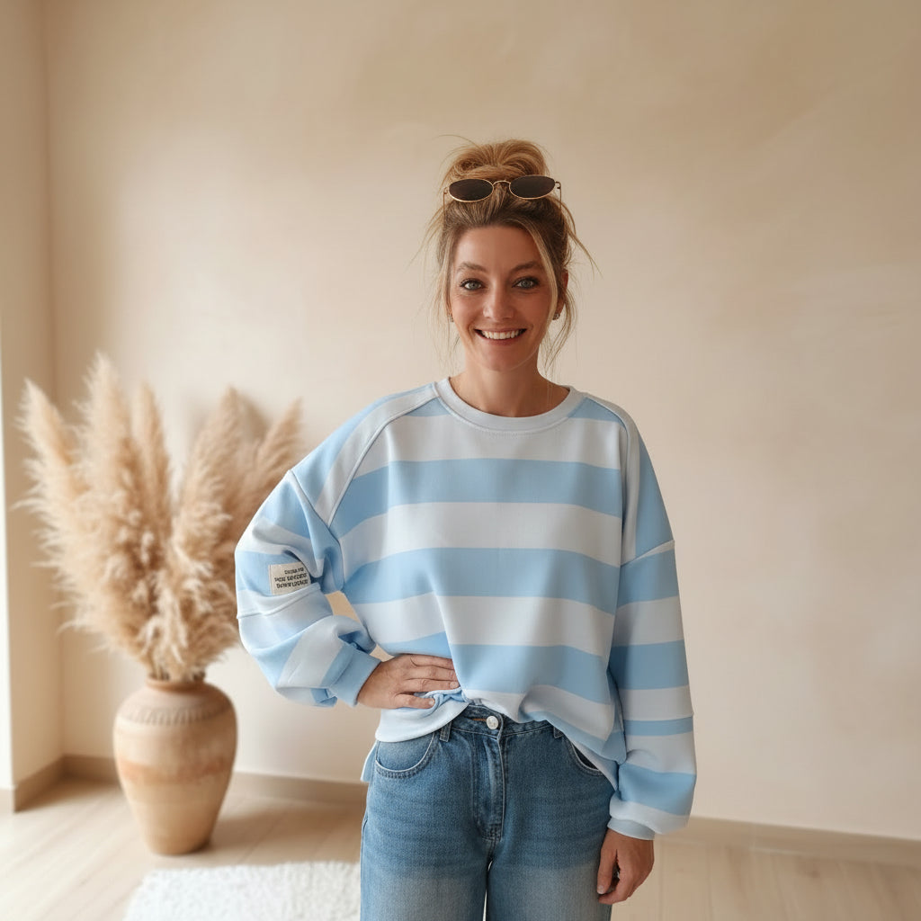 Oversized Streifen-Sweatshirt | Boho Style | Rosa & Blau