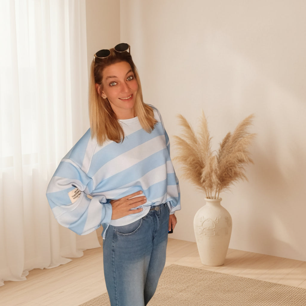 Oversized Streifen-Sweatshirt | Boho Style | Rosa & Blau