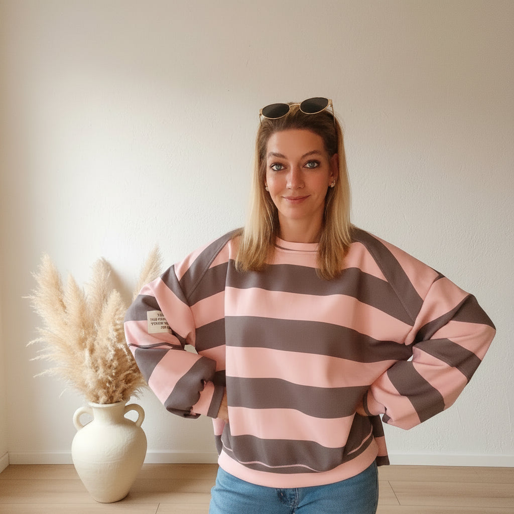 Oversized Streifen-Sweatshirt | Boho Style | Rosa & Blau