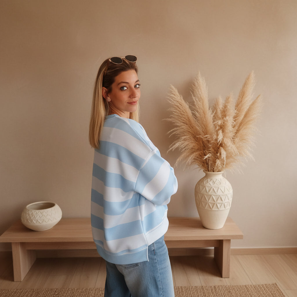 Oversized Streifen-Sweatshirt | Boho Style | Rosa & Blau