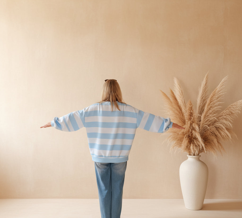 Oversized Streifen-Sweatshirt | Boho Style | Rosa & Blau
