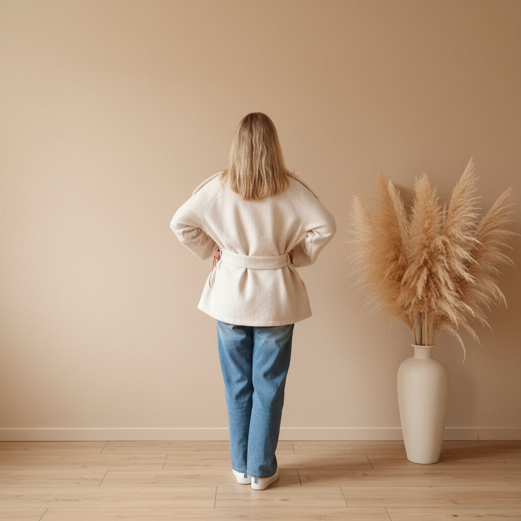 Kurzmantel Damen creme, Rückansicht tailliert