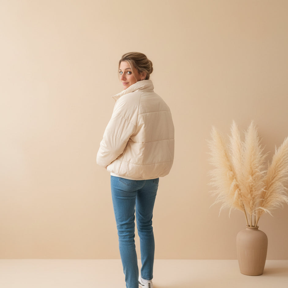 Oversize Damen Ballonjacke Creme, Rückansicht