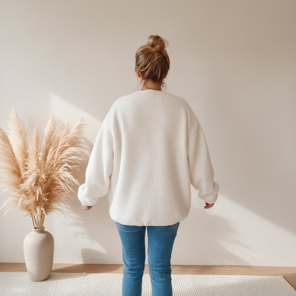 Teddyjacke Damen Weiß – Rückenansicht Oversized