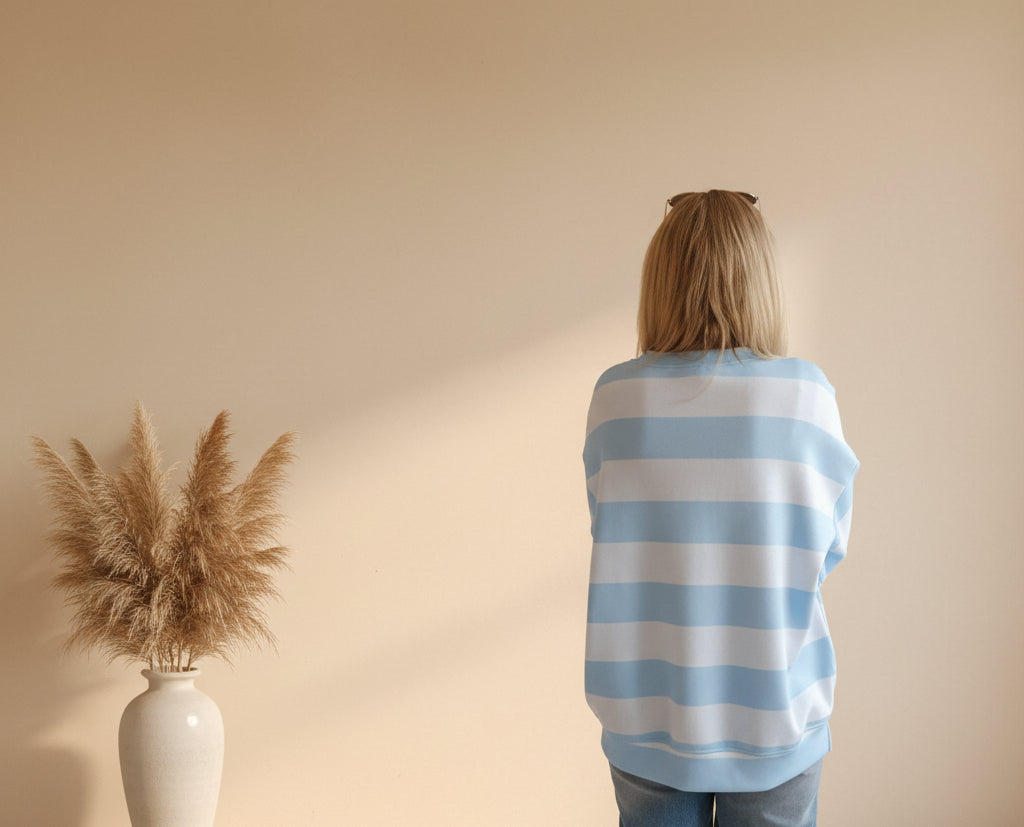 Oversized Streifen-Sweatshirt | Boho Style | Rosa & Blau