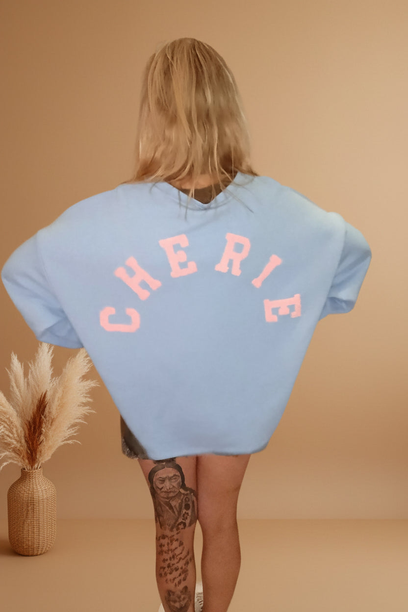 CHERIE Sweatshirt Damen Hellblau – Rückansicht Oversized Boho Look