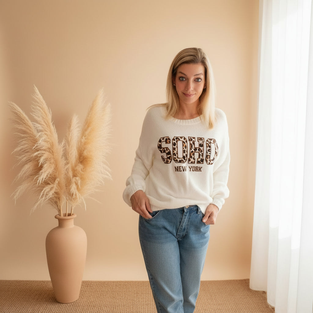 SOHO New York Pullover mit Leoprint – One Size - SK-StyleundKompetenz