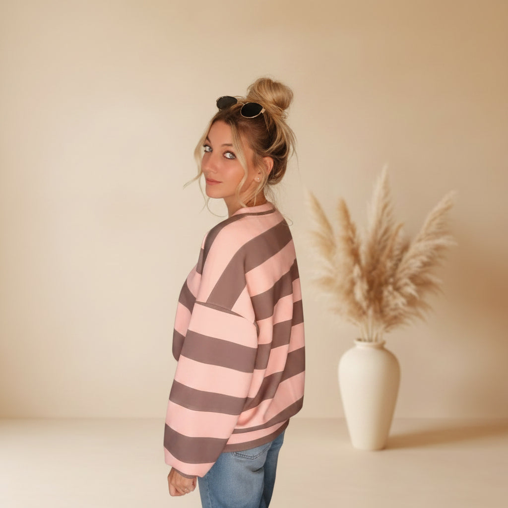 Oversized Streifen-Sweatshirt | Boho Style | Rosa & Blau