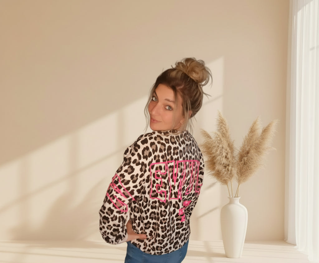 Leo-Pullover Damen aus Materialmix, Made in Italy