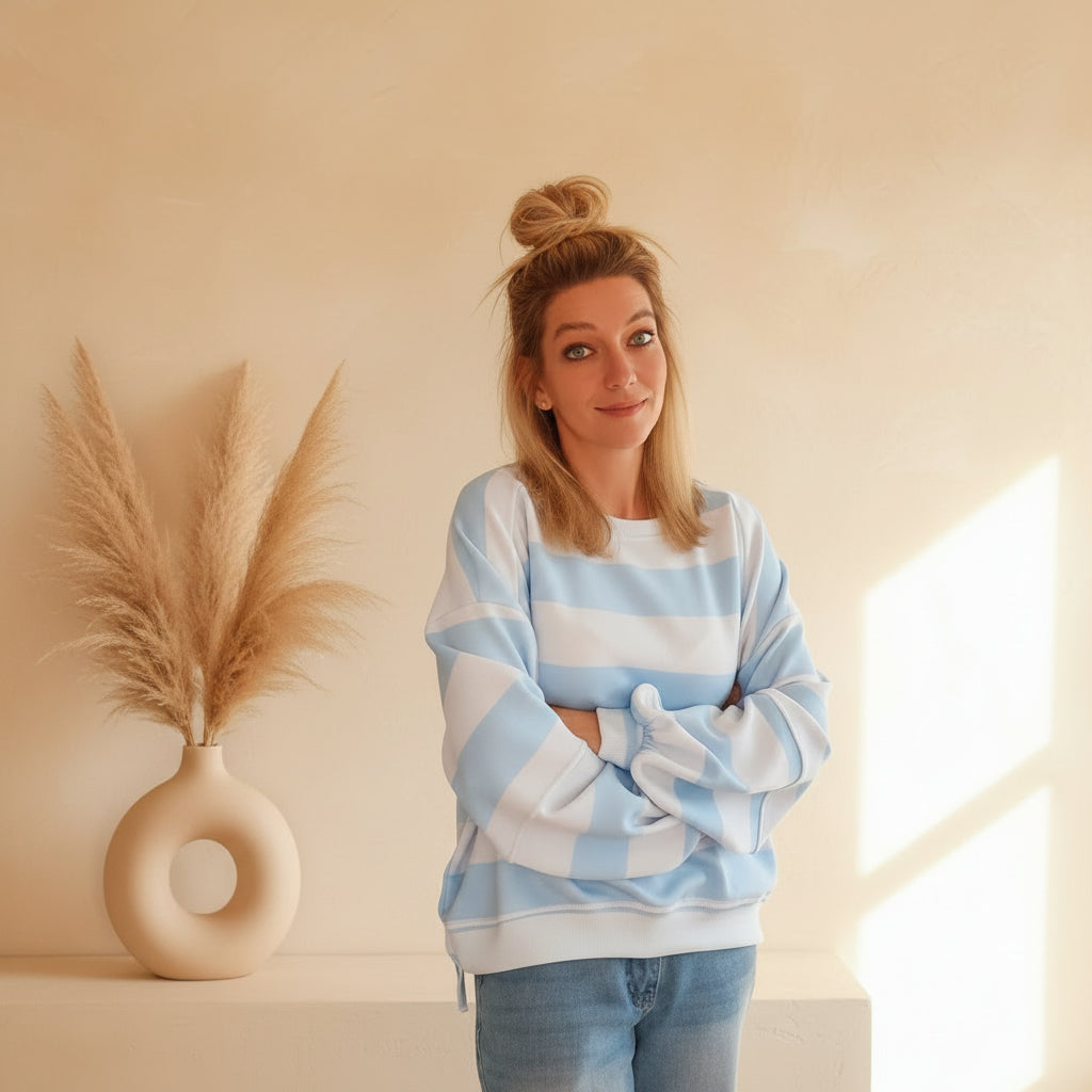 Oversized Streifen-Sweatshirt | Boho Style | Rosa & Blau
